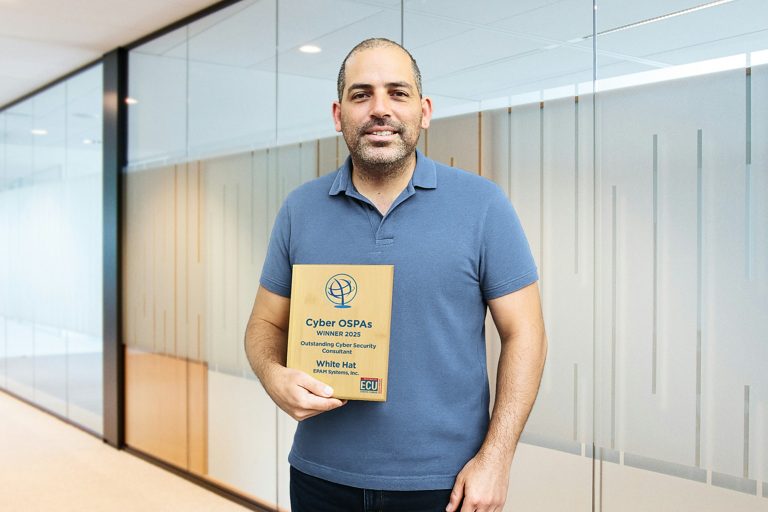 Idan Keren, White Hat CTO with the OSPAs awrad - courtesy White Hat by EPAM